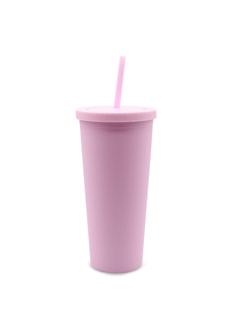 Double Cup Tumbler With Straw Pink/Clear 10 x 16centimeter price